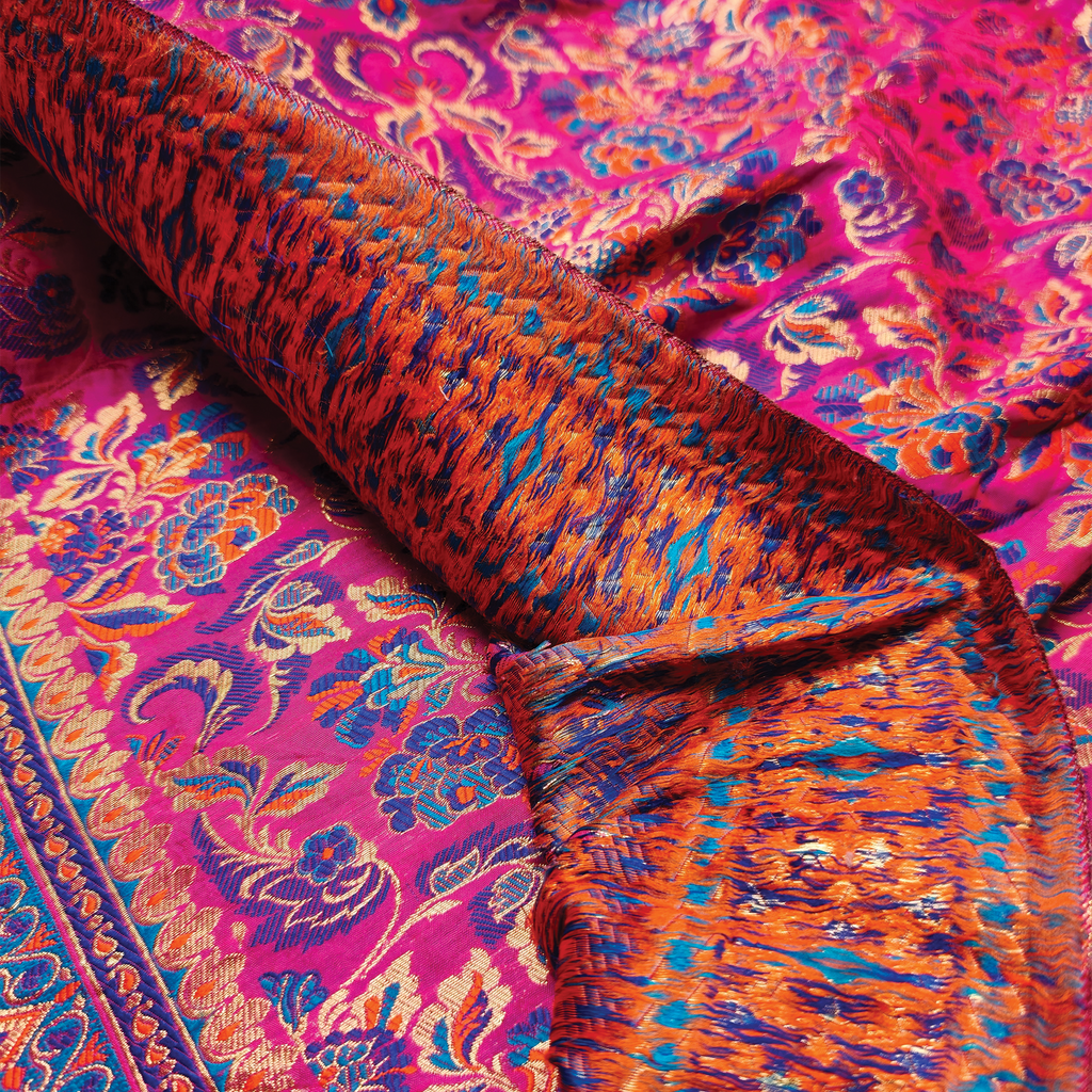 Gulistan – Satin Jamawar with Indigo Floral Borders