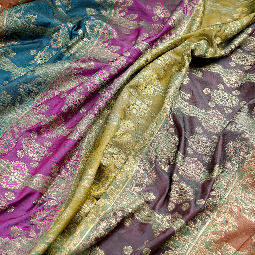 Bahru – Blended Katan Satin with Floral Zari Work - Zahra Maham