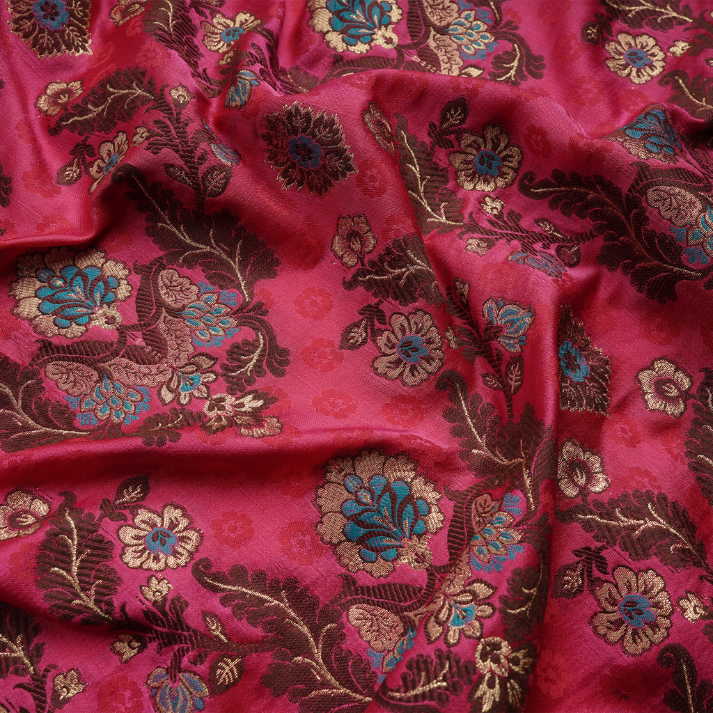 Shahnoor – Satin Jamawar Kamkhwab Fabric with Mughal Art