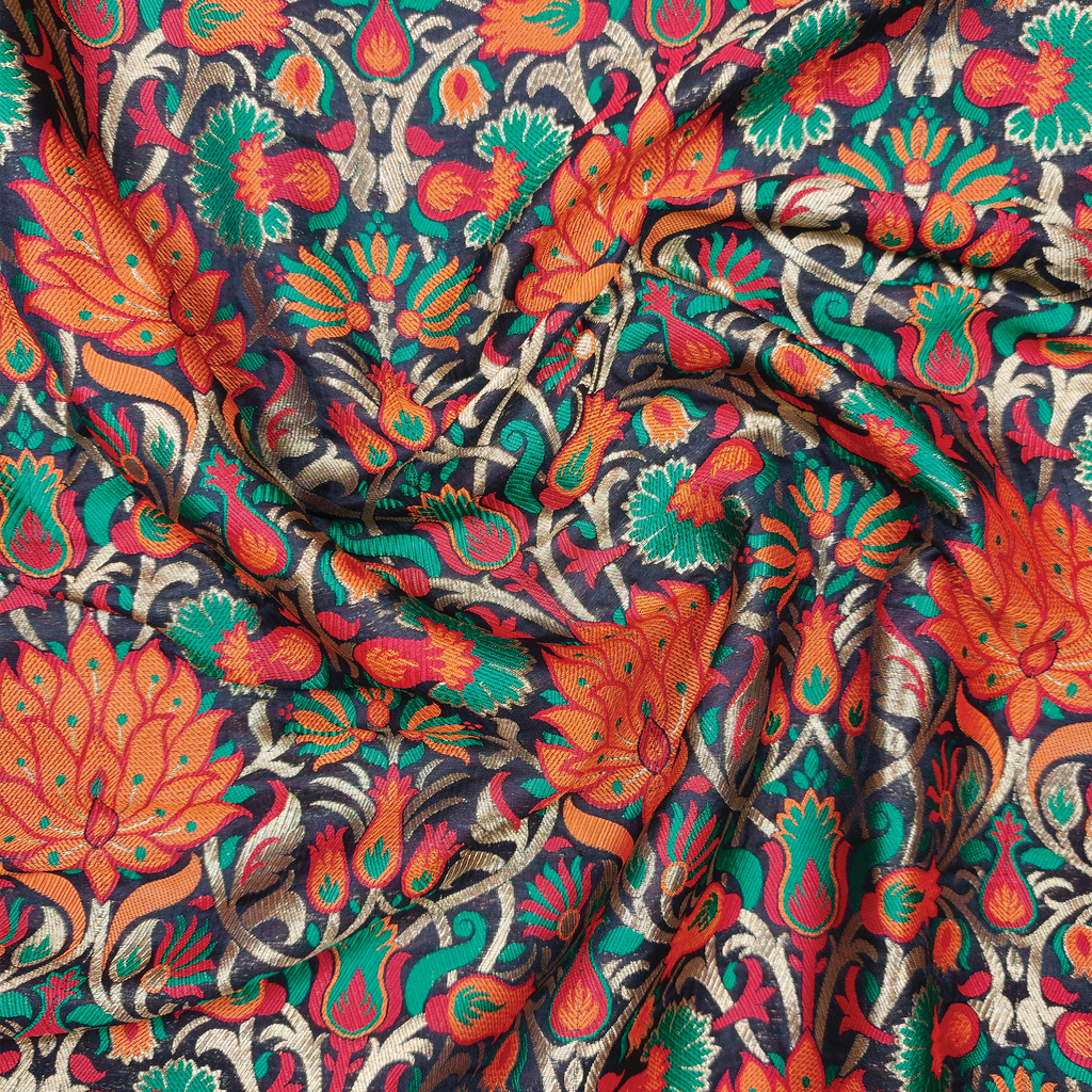 Lalzar-e-Gul – Satin Jamawar Kamkhwab with Floral Art Borders