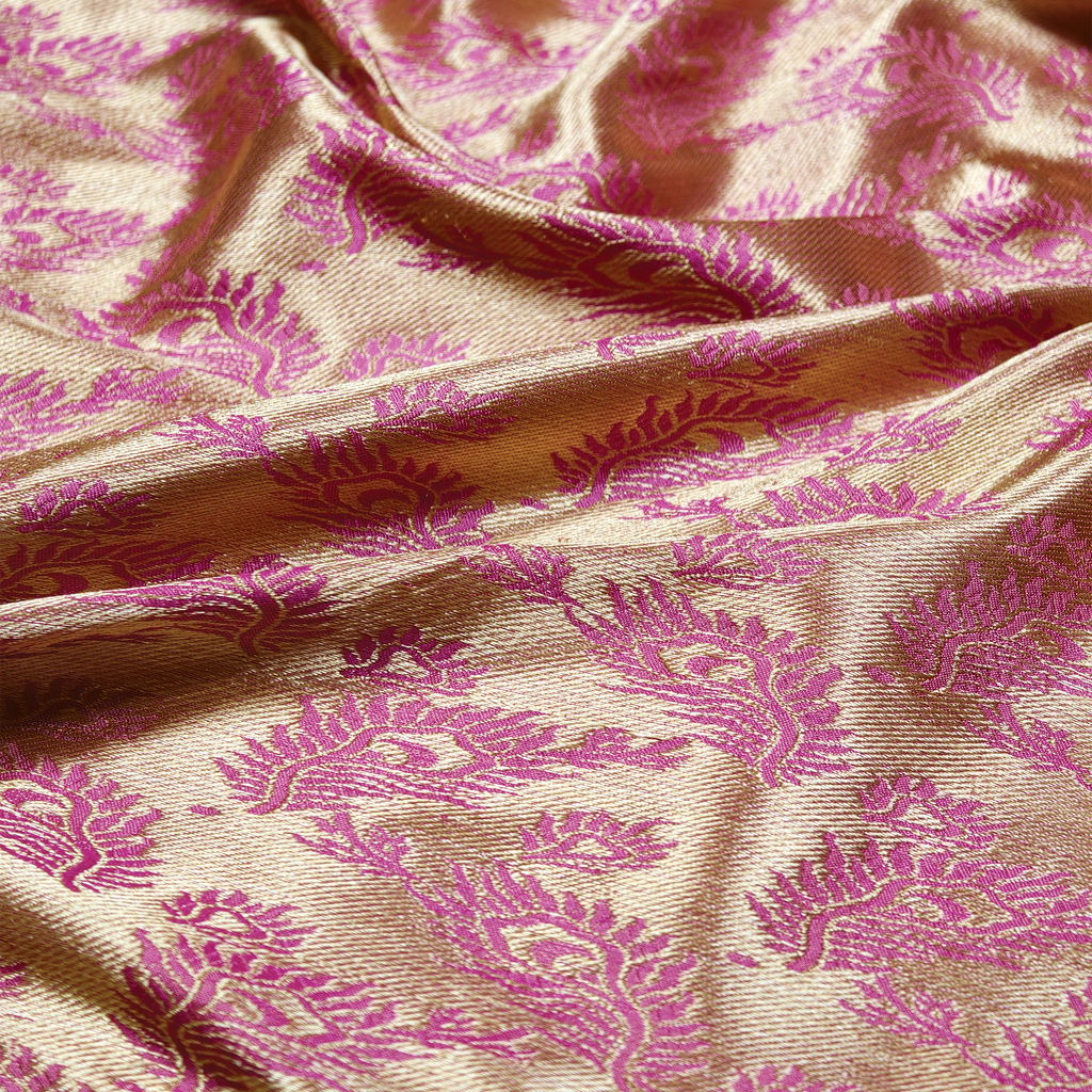 Morzaat – Pure Katan Satin with Peacock Feather Pattern (Double Sided)