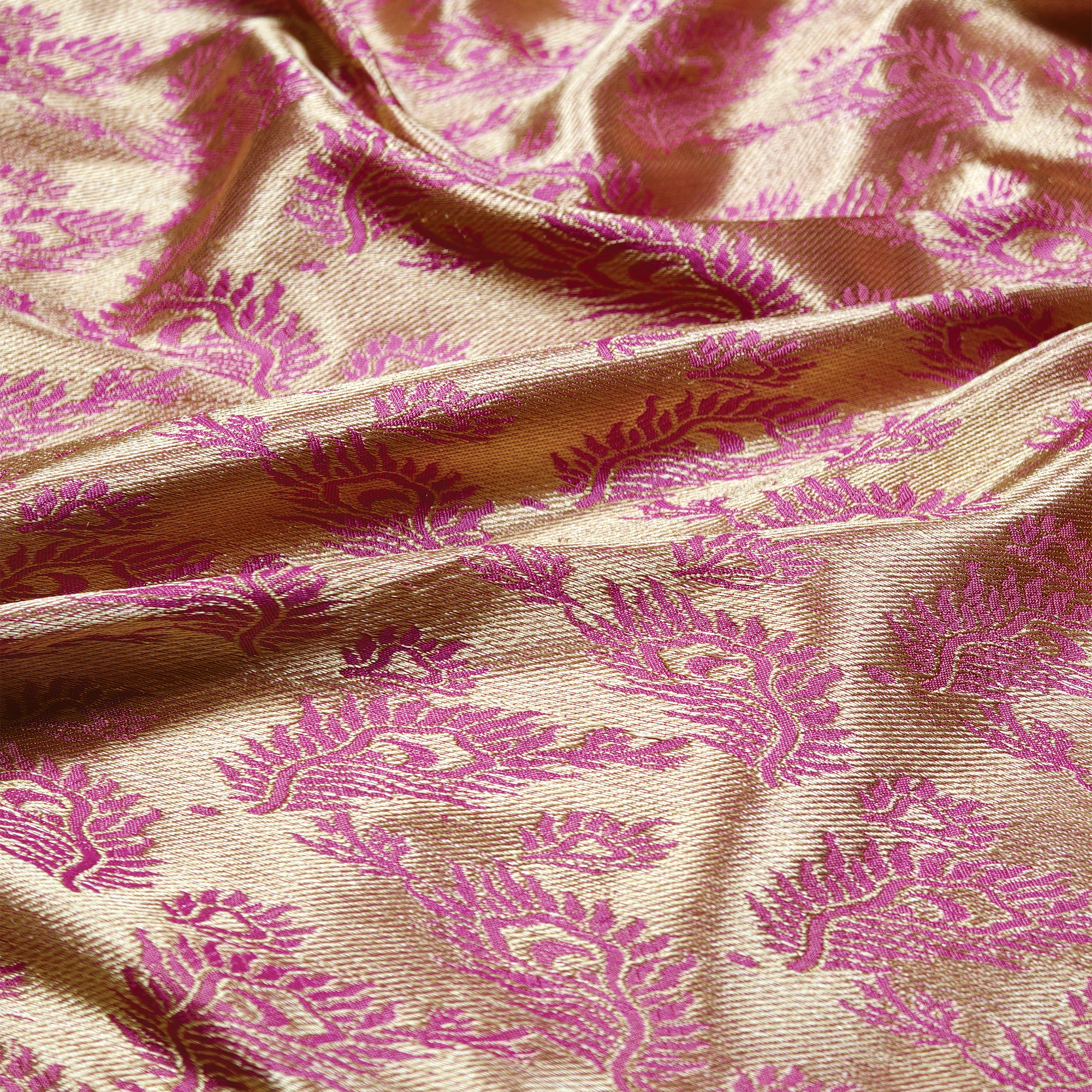 Morzaat – Pure Katan Satin with Peacock Feather Pattern (Double Sided)