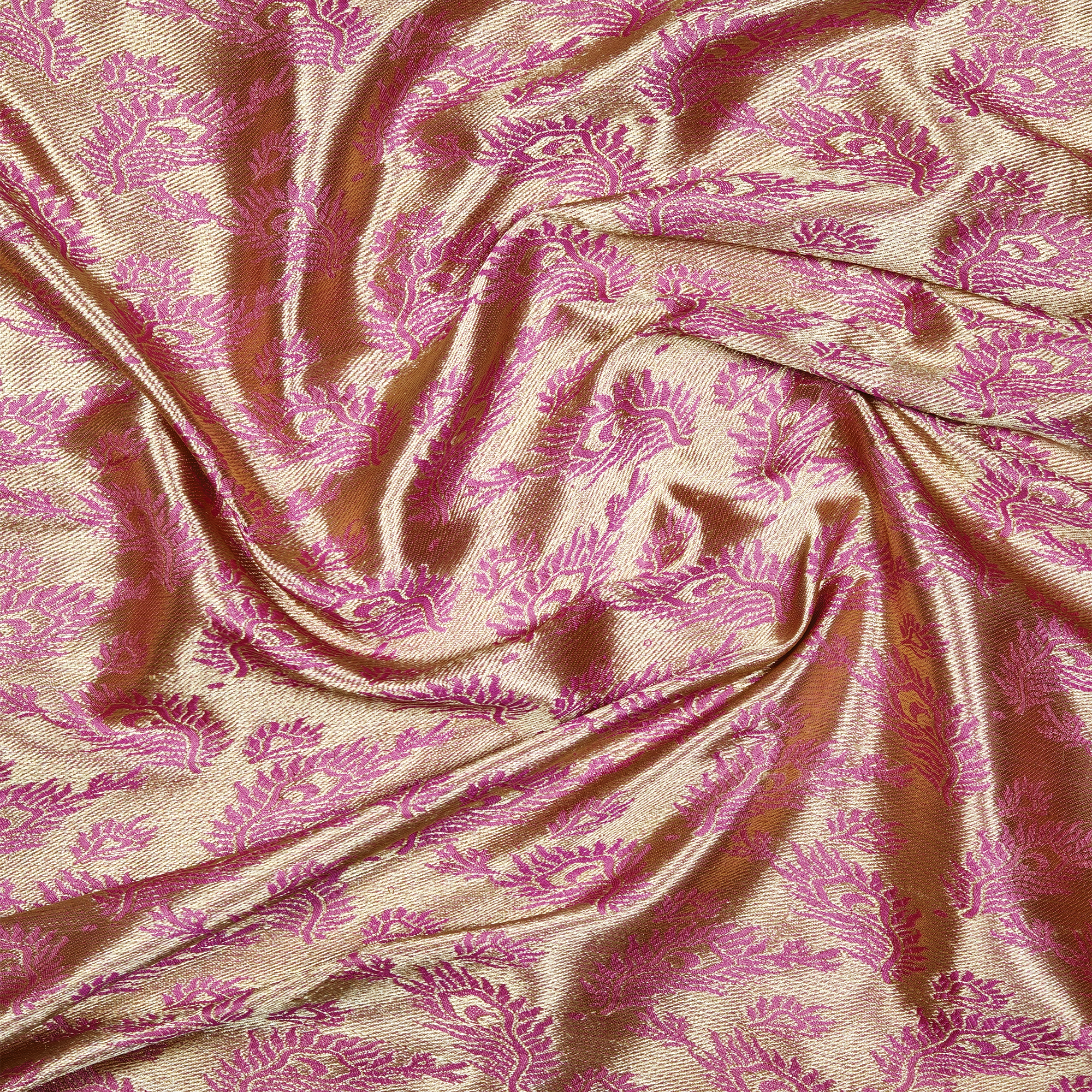 Morzaat – Pure Katan Satin with Peacock Feather Pattern (Double Sided)