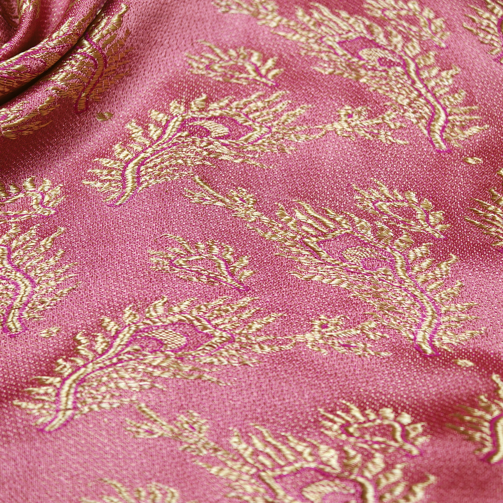 Morzaat – Pure Katan Satin with Peacock Feather Pattern (Double Sided)