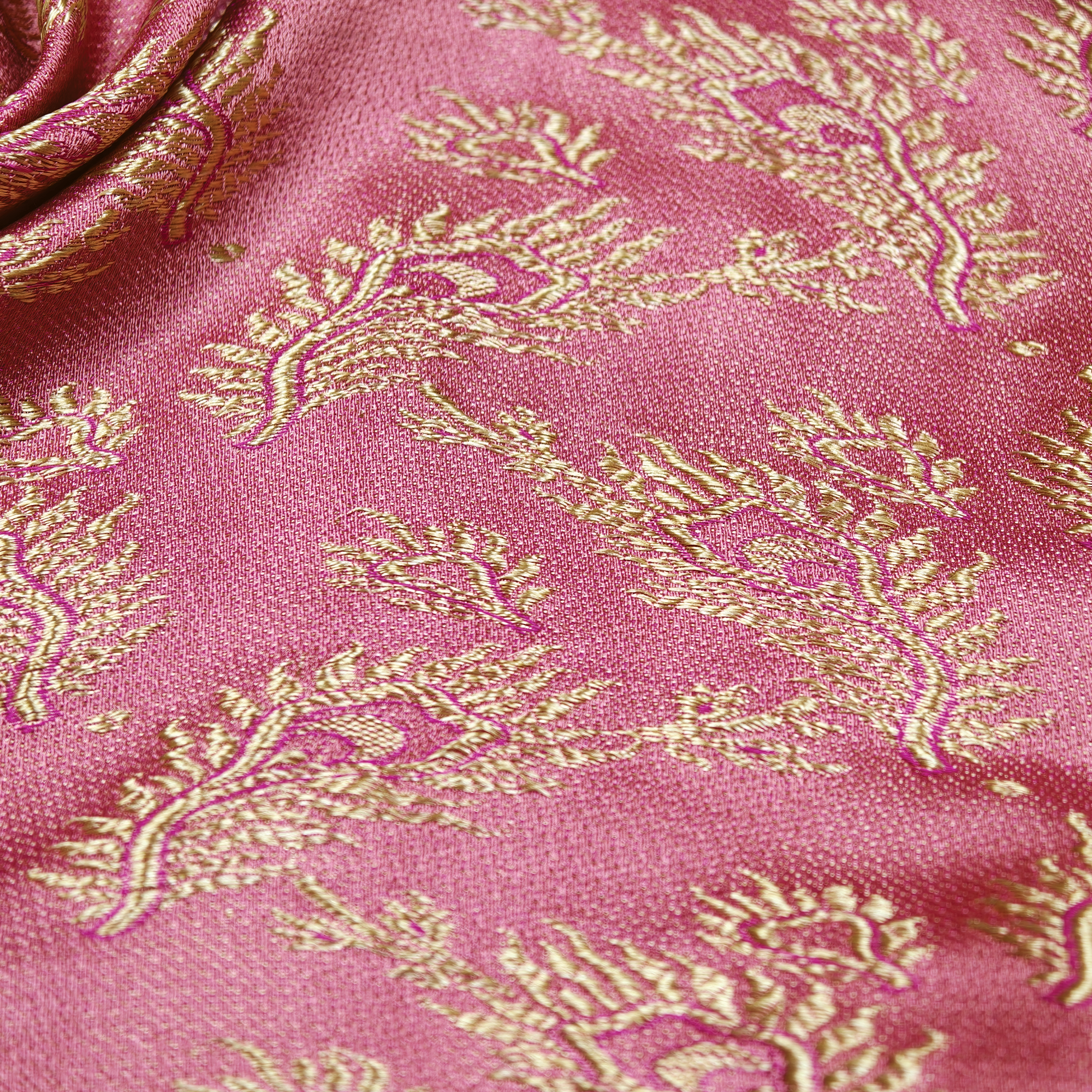 Morzaat – Pure Katan Satin with Peacock Feather Pattern (Double Sided)