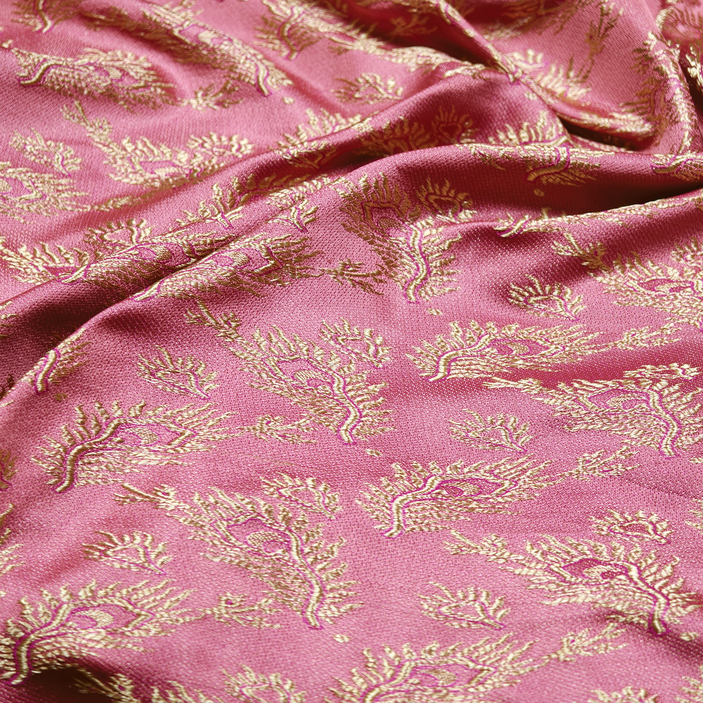 Morzaat – Pure Katan Satin with Peacock Feather Pattern (Double Sided)