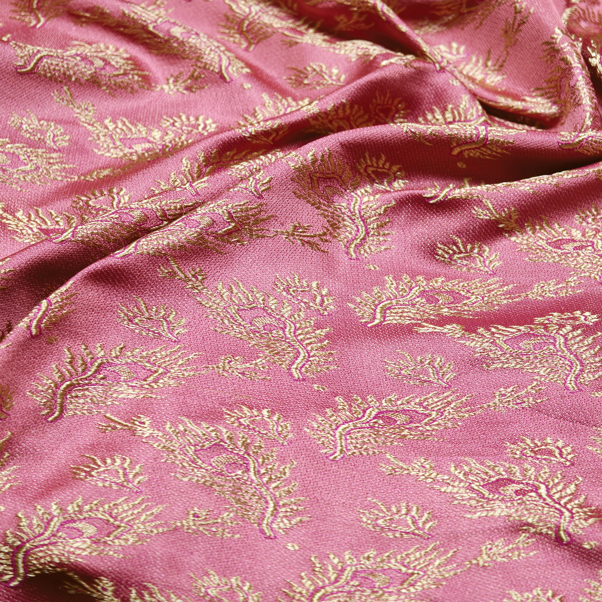 Morzaat – Pure Katan Satin with Peacock Feather Pattern (Double Sided)