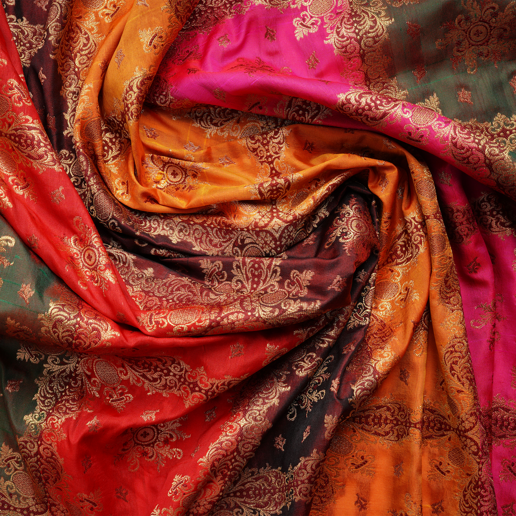 Rang-e-Gul – Lightweight Katan with Floral Zari Work