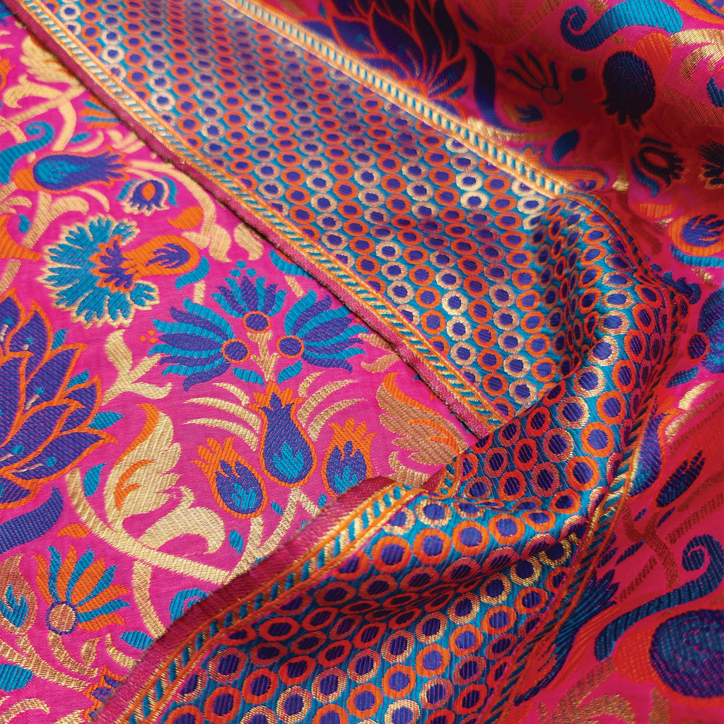 Lalzar-e-Gul – Satin Jamawar Kamkhwab with Floral Art Borders
