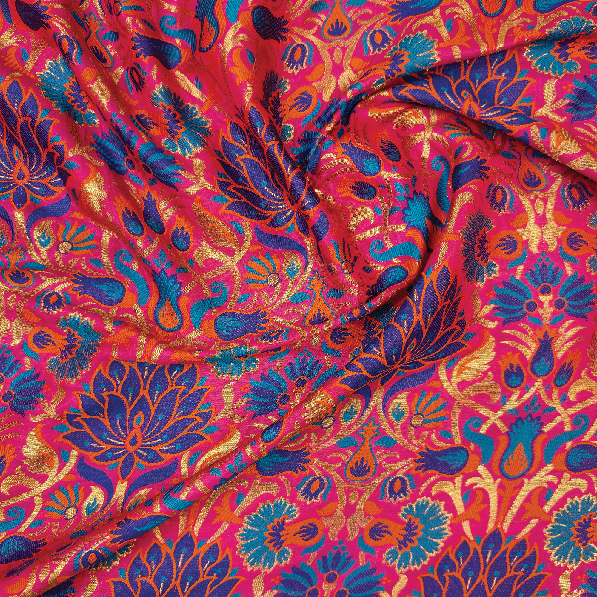 Lalzar-e-Gul – Satin Jamawar Kamkhwab with Floral Art Borders