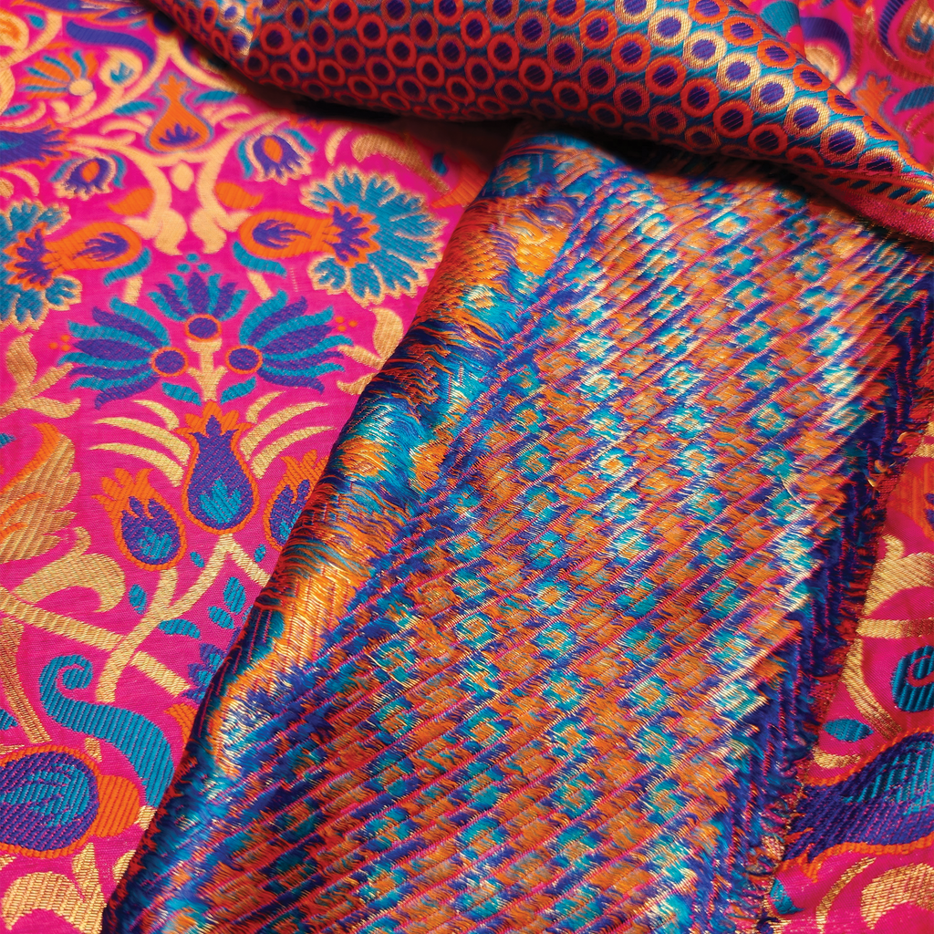 Lalzar-e-Gul – Satin Jamawar Kamkhwab with Floral Art Borders