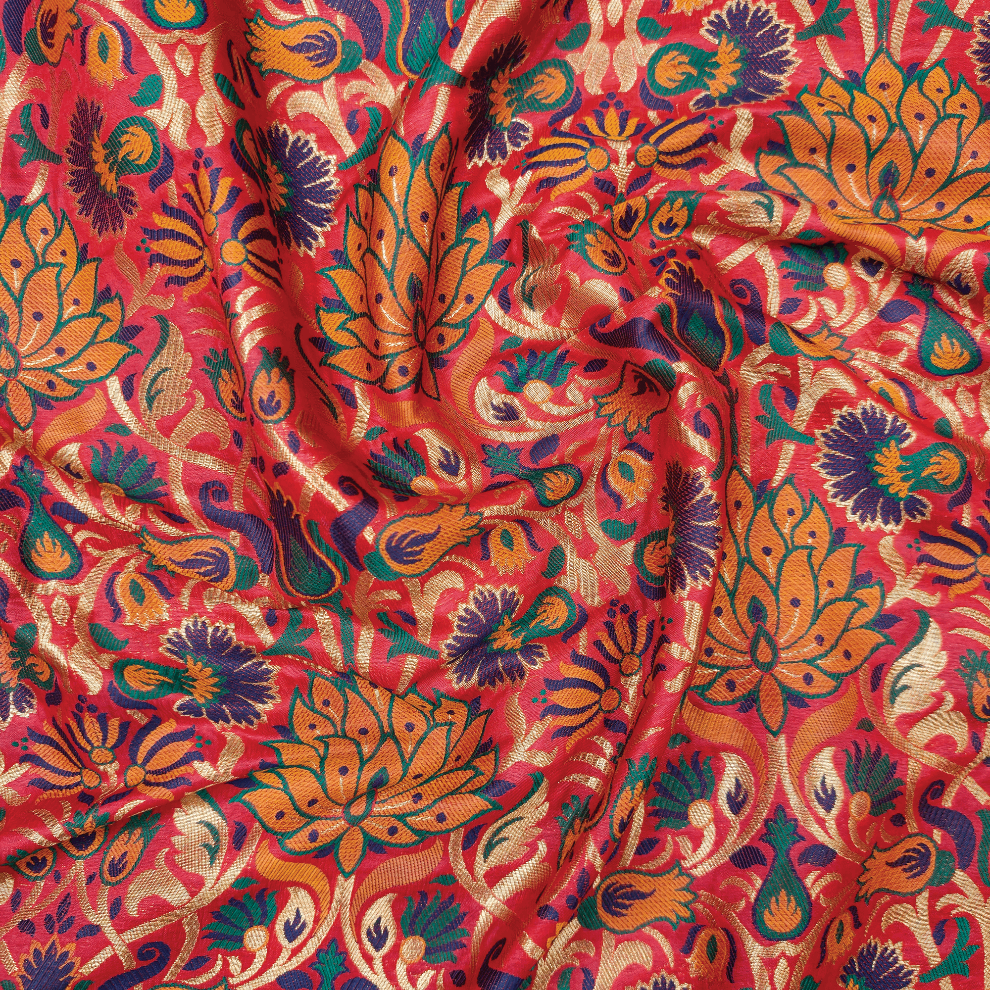 Lalzar-e-Gul – Satin Jamawar Kamkhwab with Floral Art Borders