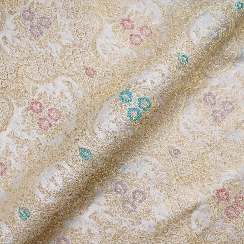 Baad-e-Nasim – Pure Katan Satin (5-Color Thread | Mughal Pattern with Golden Zari)