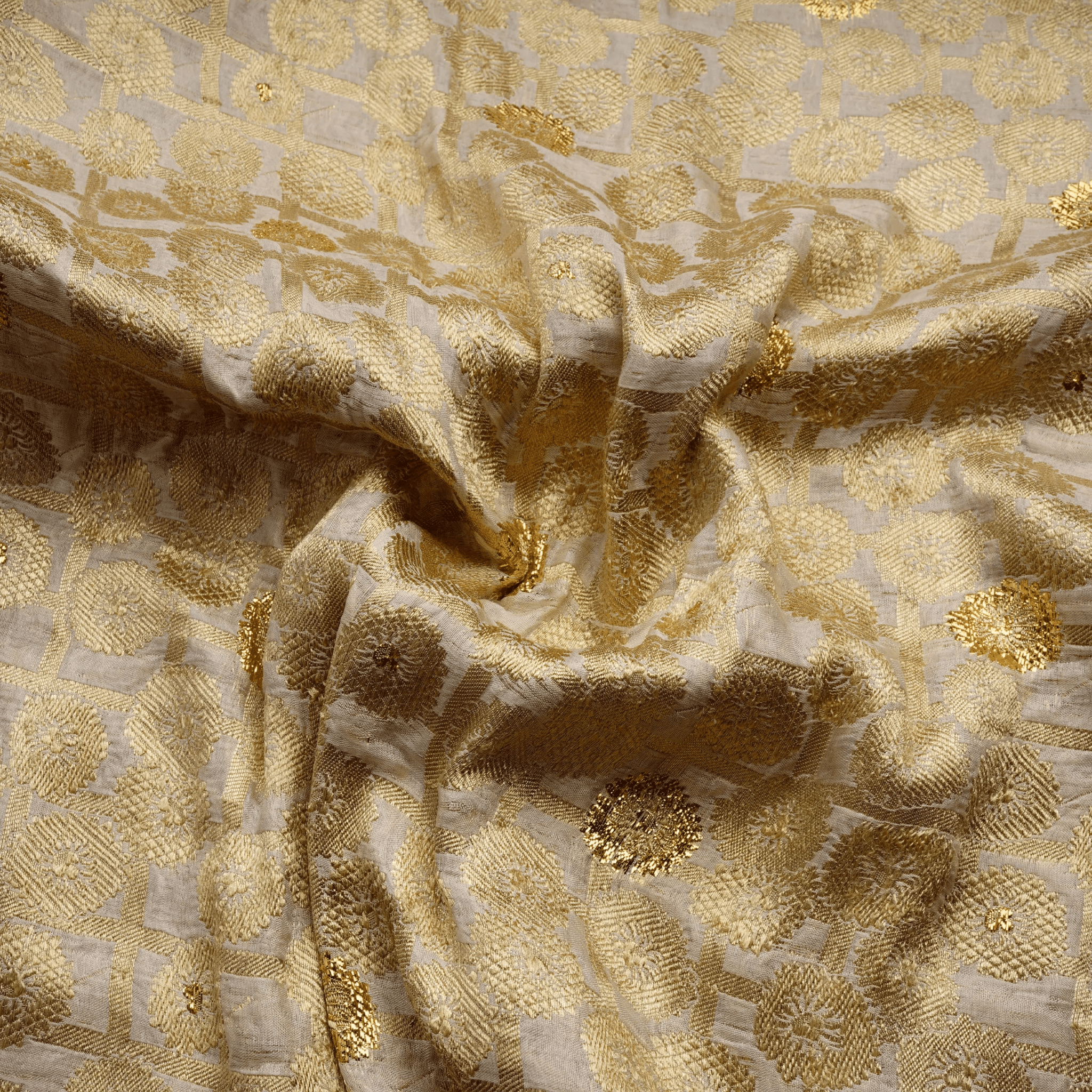 Guldaan – Pure Chiffon Atlas with Box & Round Floral Zari Work - Zahra Maham