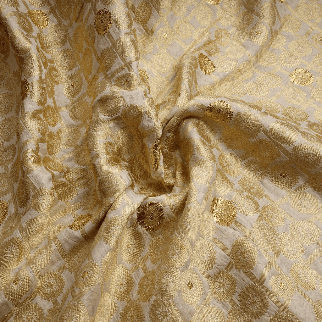Guldaan – Pure Chiffon Atlas with Box & Round Floral Zari Work - Zahra Maham