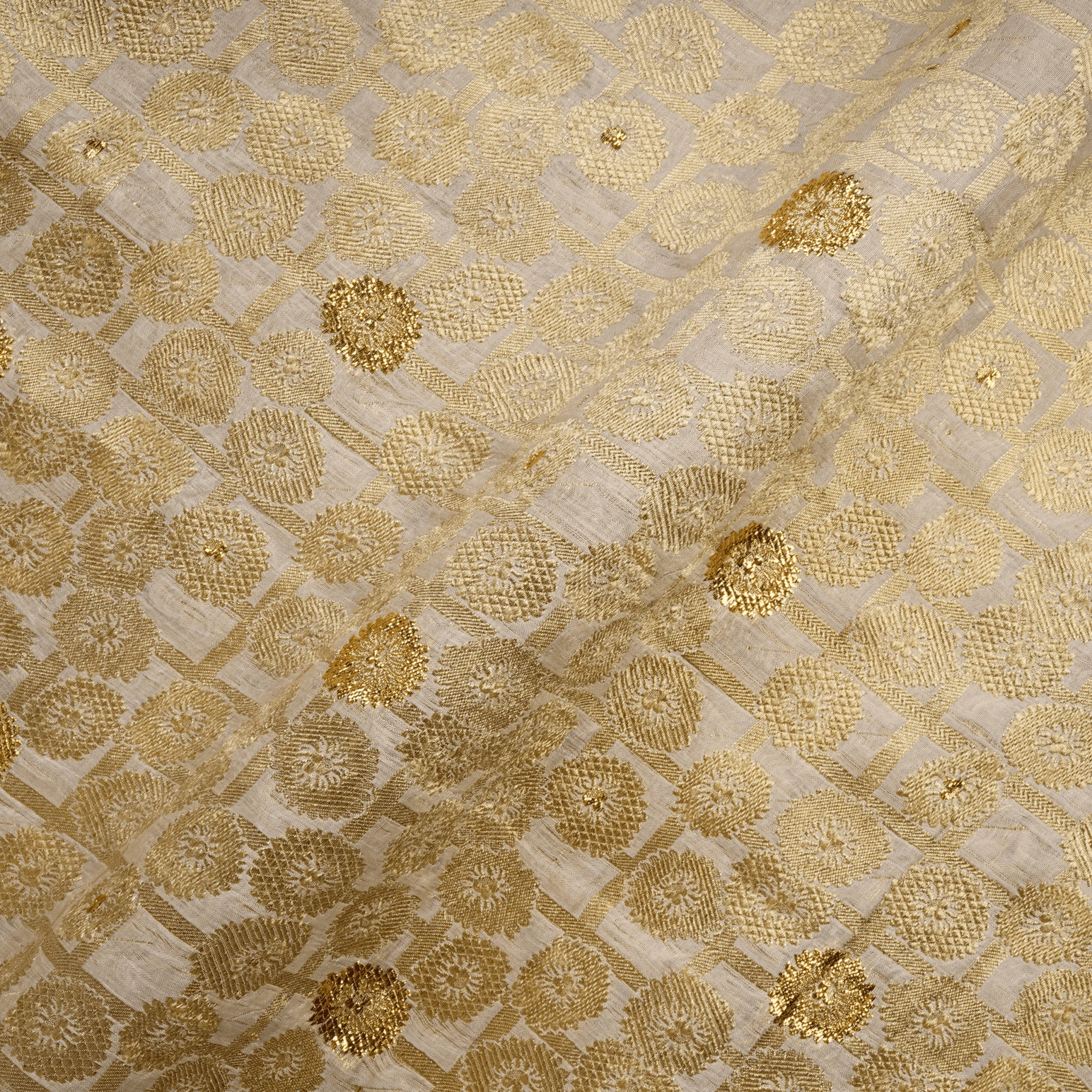 Guldaan – Pure Chiffon Atlas with Box & Round Floral Zari Work - Zahra Maham