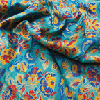 Gulistan – Satin Jamawar with Indigo Floral Borders - Zahra Maham