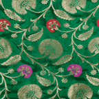 Guljaal-e-Khaalis (Dark Green) – Pure Katan Silk Floral Jaal - Zahra Maham