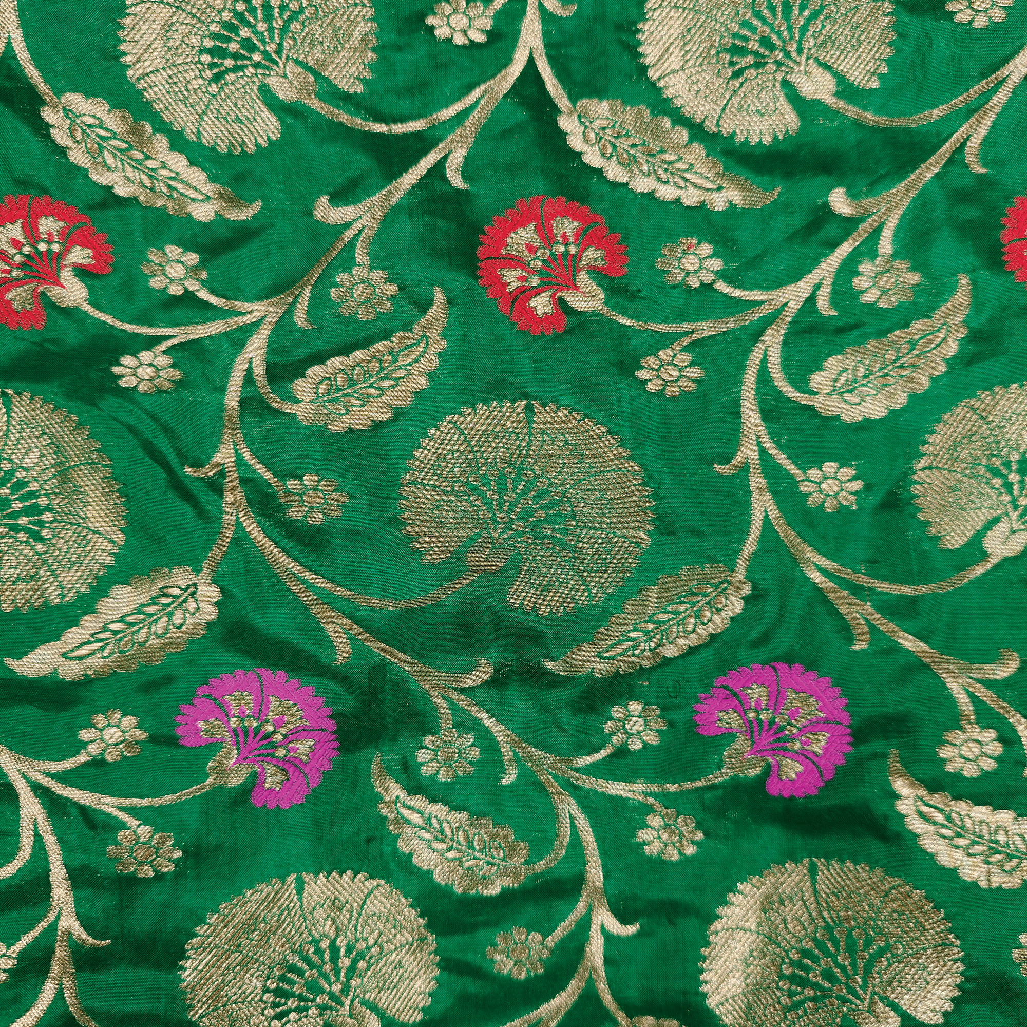 Guljaal-e-Khaalis (Dark Green) – Pure Katan Silk Floral Jaal - Zahra Maham