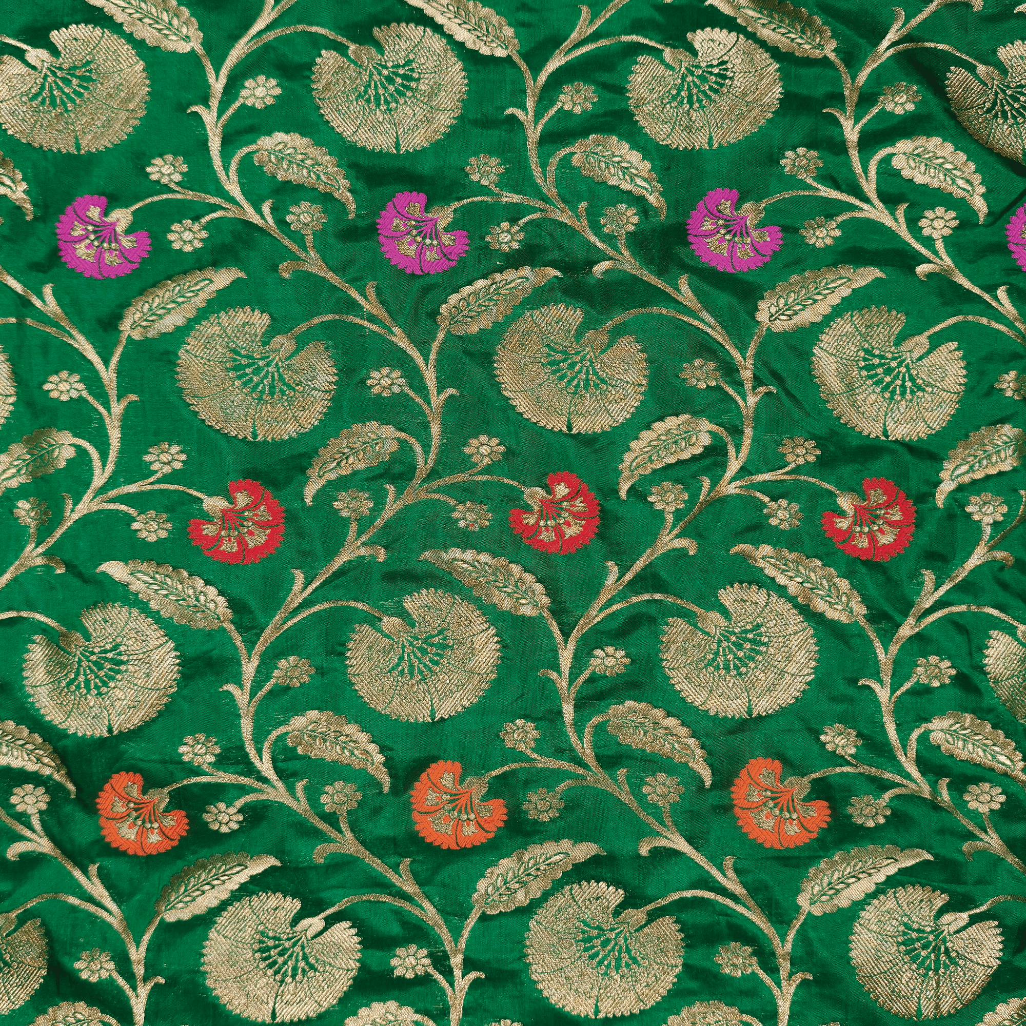 Guljaal-e-Khaalis (Dark Green) – Pure Katan Silk Floral Jaal - Zahra Maham