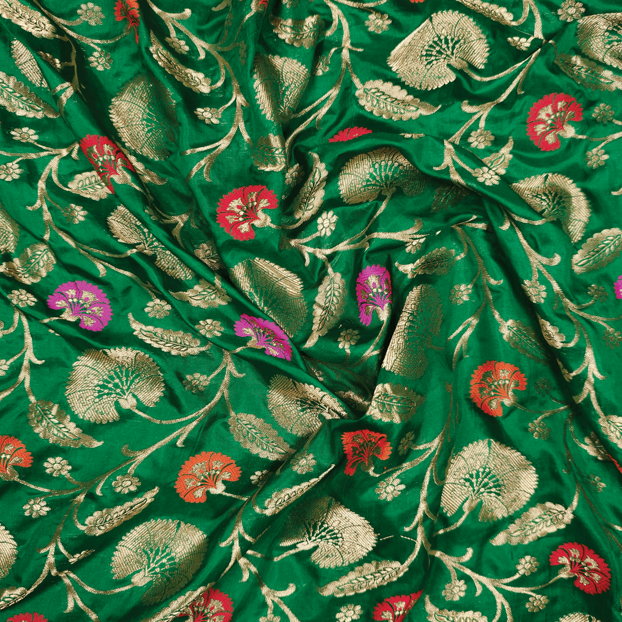 Guljaal-e-Khaalis (Dark Green) – Pure Katan Silk Floral Jaal - Zahra Maham