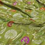 Guljaal-e-Khaalis (Green) – Pure Katan Silk Floral Jaal - Zahra Maham
