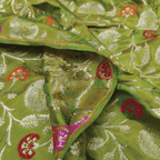 Guljaal-e-Khaalis (Green) – Pure Katan Silk Floral Jaal - Zahra Maham