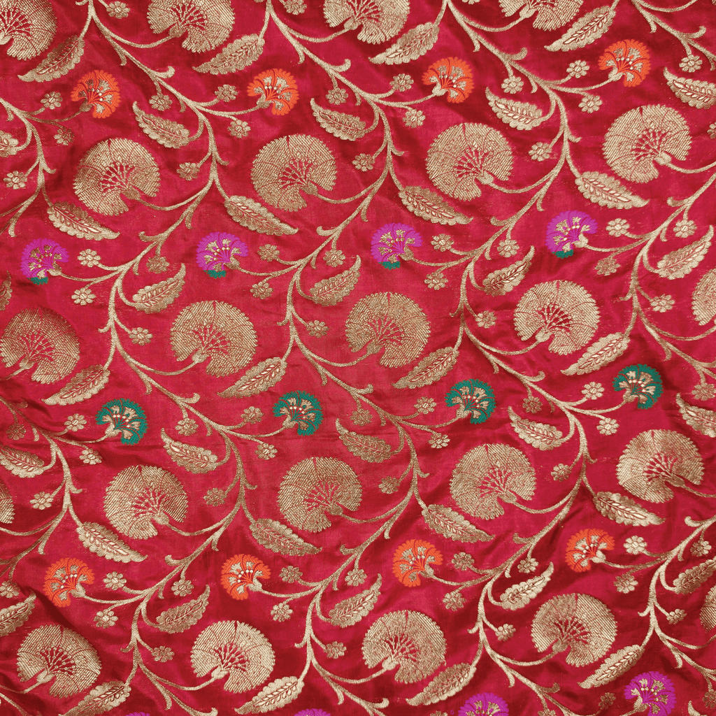 Guljaal-e-Khaalis (Red) – Pure Katan Silk Floral Jaal - Zahra Maham