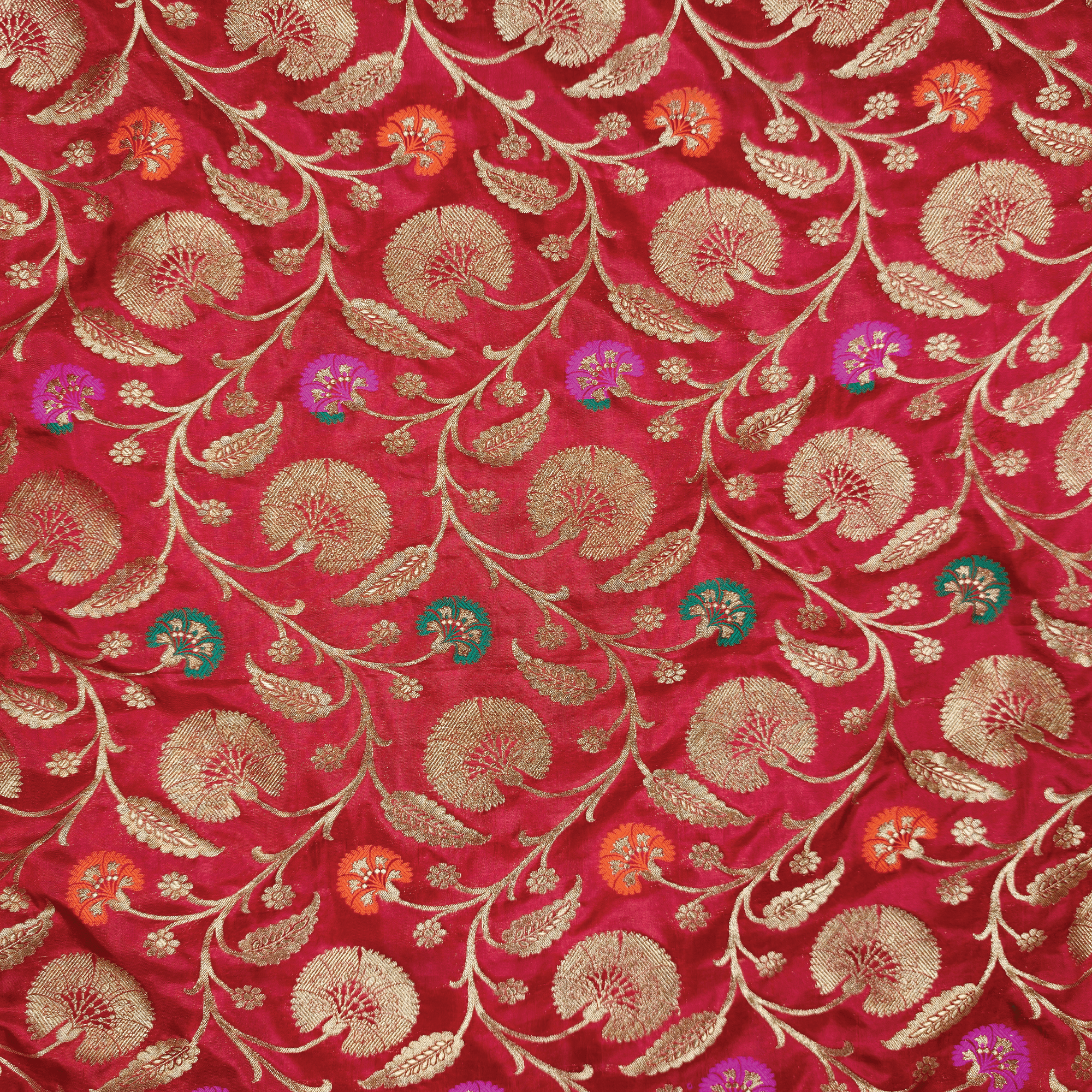 Guljaal-e-Khaalis (Red) – Pure Katan Silk Floral Jaal - Zahra Maham