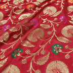 Guljaal-e-Khaalis (Red) – Pure Katan Silk Floral Jaal - Zahra Maham