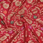 Guljaal-e-Khaalis (Red) – Pure Katan Silk Floral Jaal - Zahra Maham