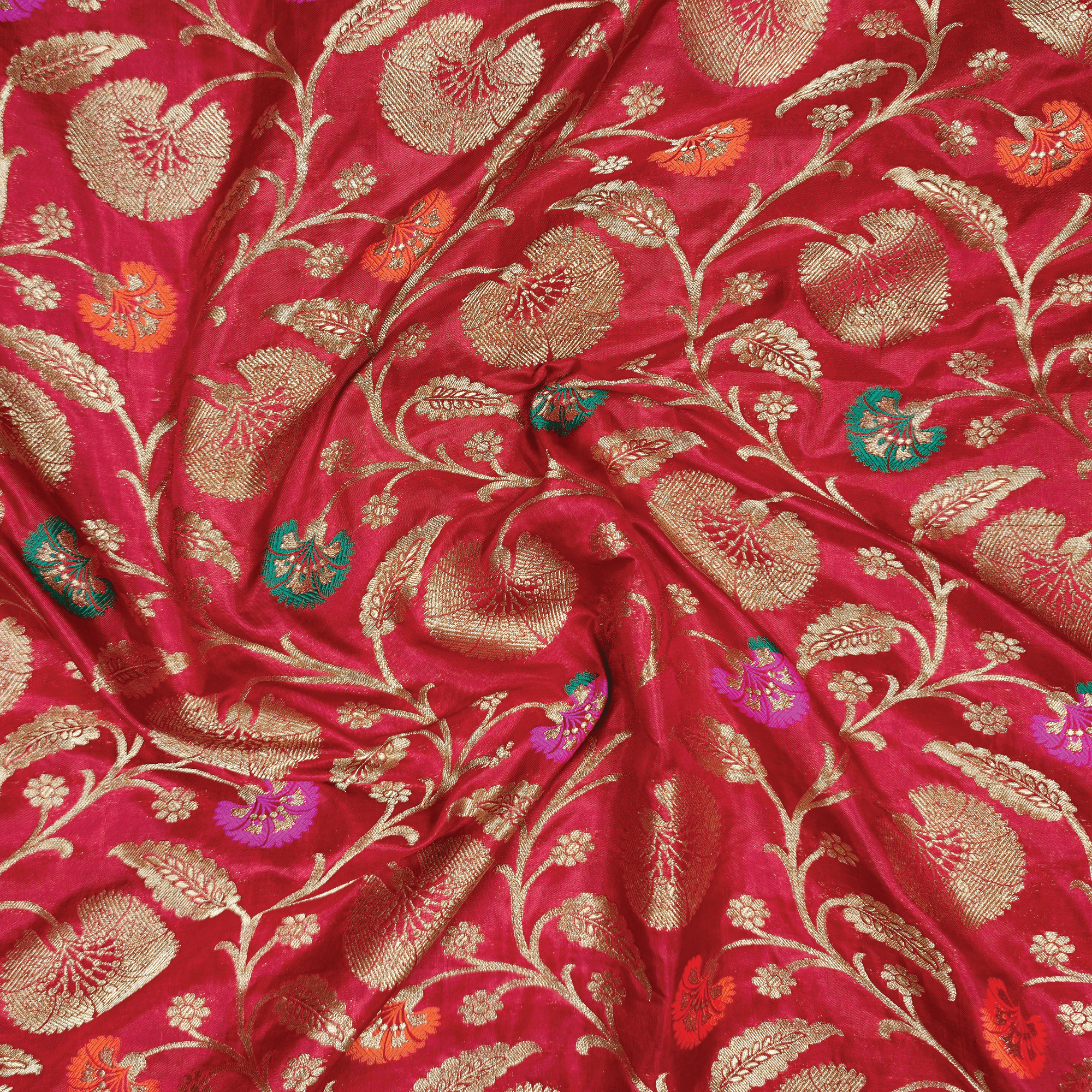 Guljaal-e-Khaalis (Red) – Pure Katan Silk Floral Jaal - Zahra Maham