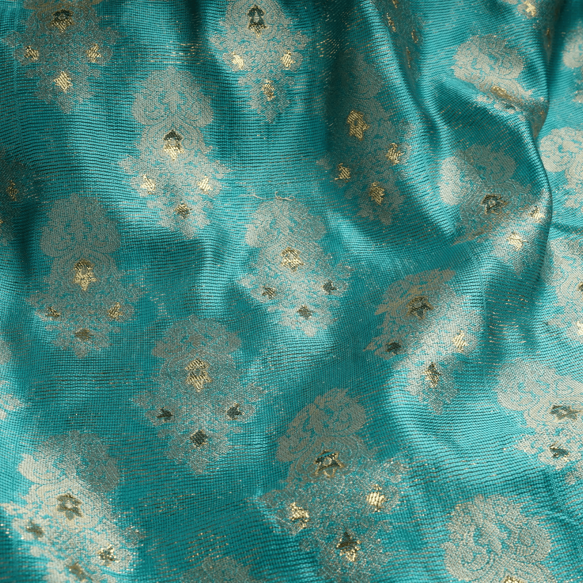 Gulnaar – Loom Net Fabric with Golden Zari Bunch - Zahra Maham