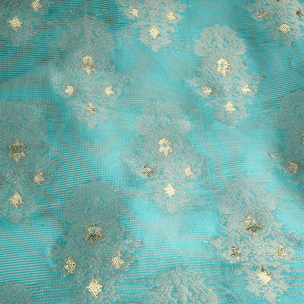 Gulnaar – Loom Net Fabric with Golden Zari Bunch - Zahra Maham