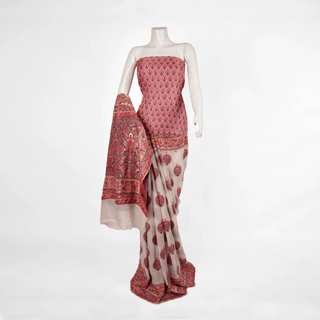 'Gulpash' Chiffon Kamkhwab Saree - Zahra Maham