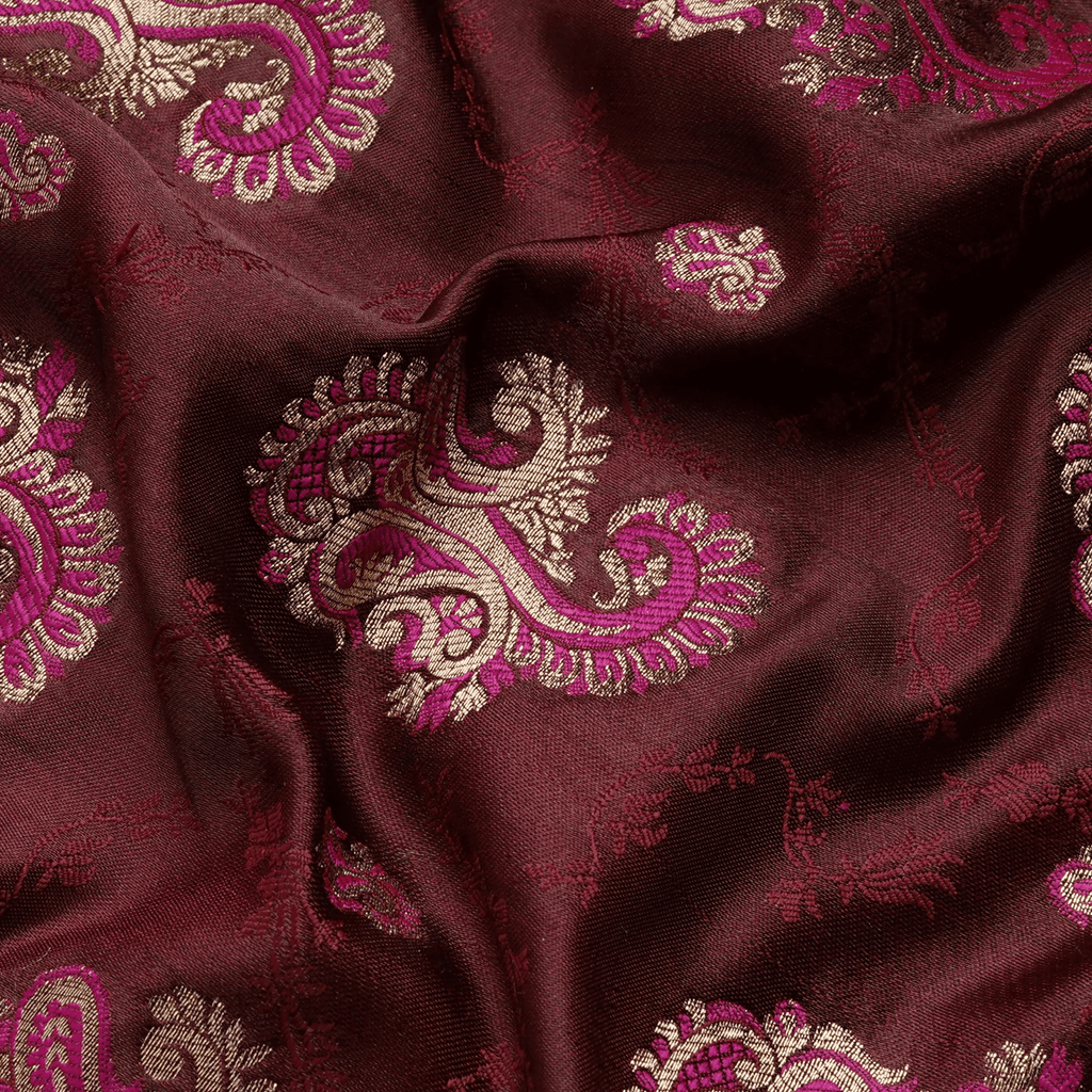 Gulrukh – Satin Jamawar Kamkhwab Fabric with Mughal Art - Zahra Maham