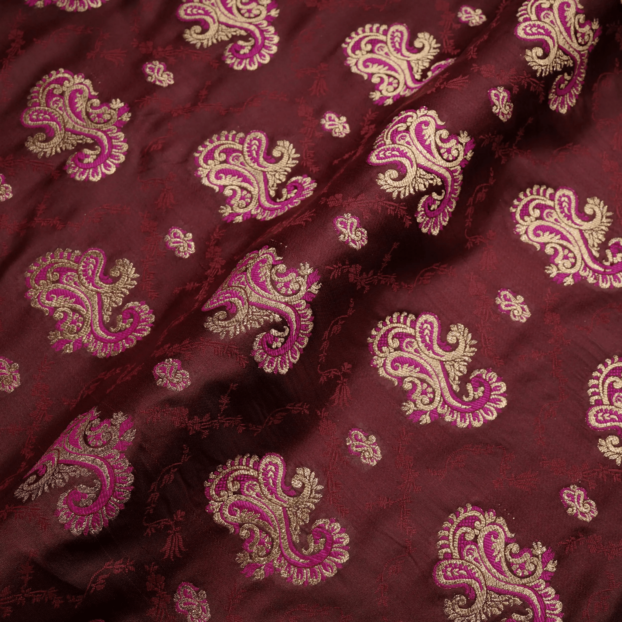 Gulrukh – Satin Jamawar Kamkhwab Fabric with Mughal Art - Zahra Maham