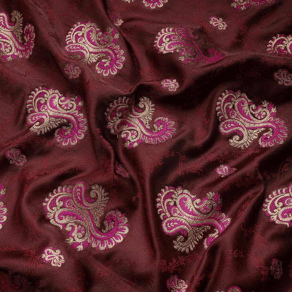 Gulrukh – Satin Jamawar Kamkhwab Fabric with Mughal Art - Zahra Maham