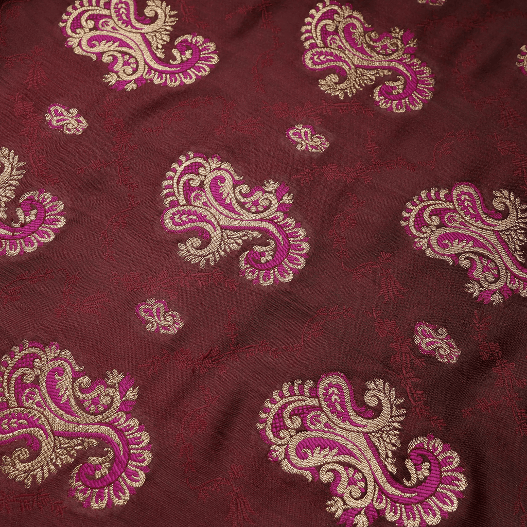 Gulrukh – Satin Jamawar Kamkhwab Fabric with Mughal Art - Zahra Maham