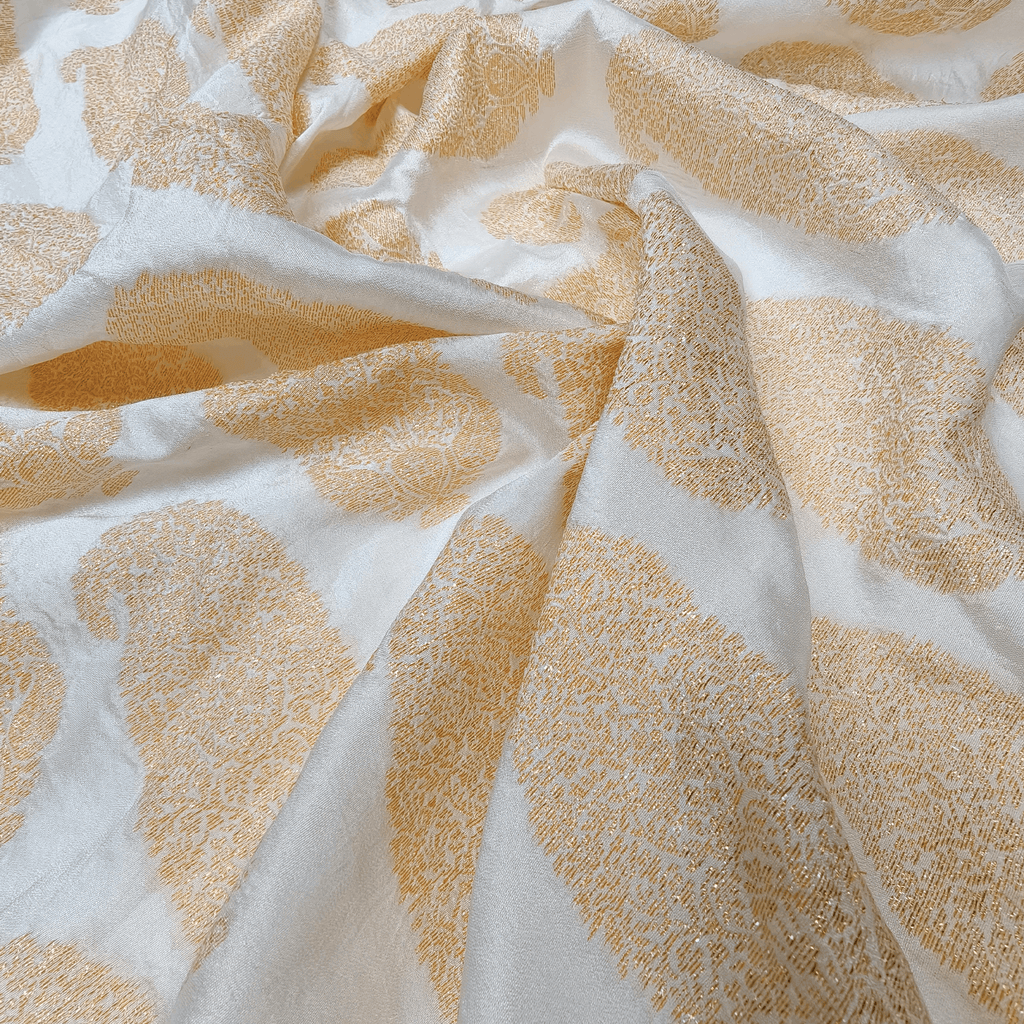 Hoor-e-Zari - Pure White Silk with Kundan Zari Art - Zahra Maham