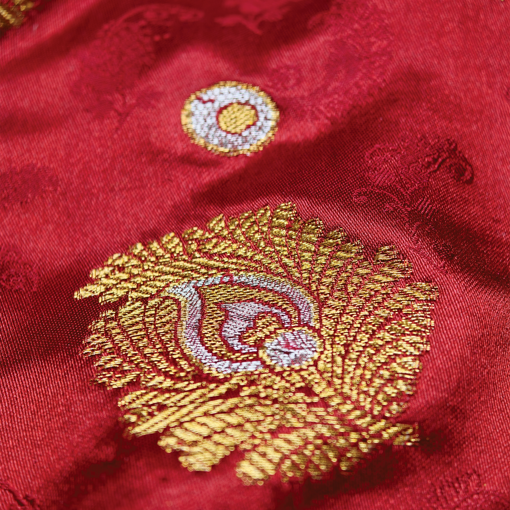Morjal – Self Jamawar Katan Satin with Peacock Feather Buti