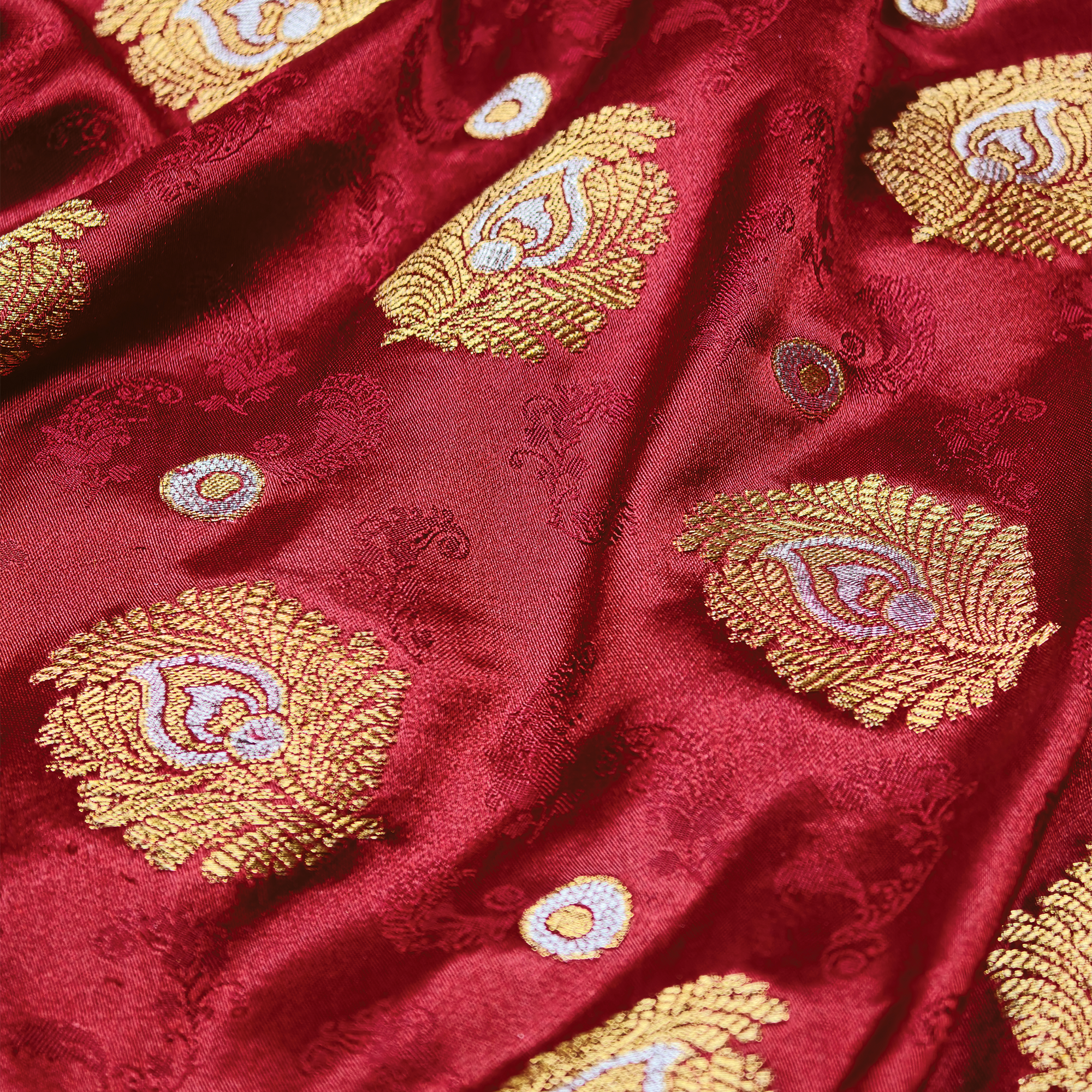 Morjal – Self Jamawar Katan Satin with Peacock Feather Buti