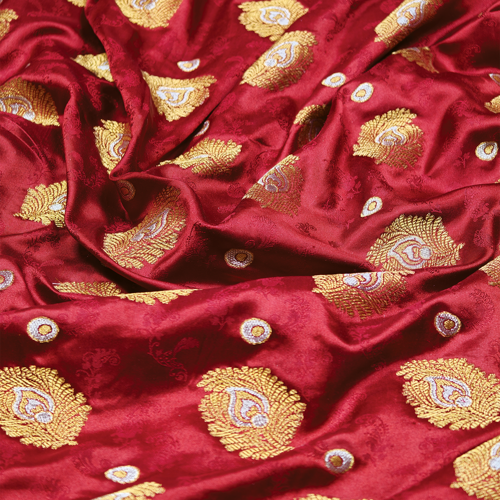 Morjal – Self Jamawar Katan Satin with Peacock Feather Buti