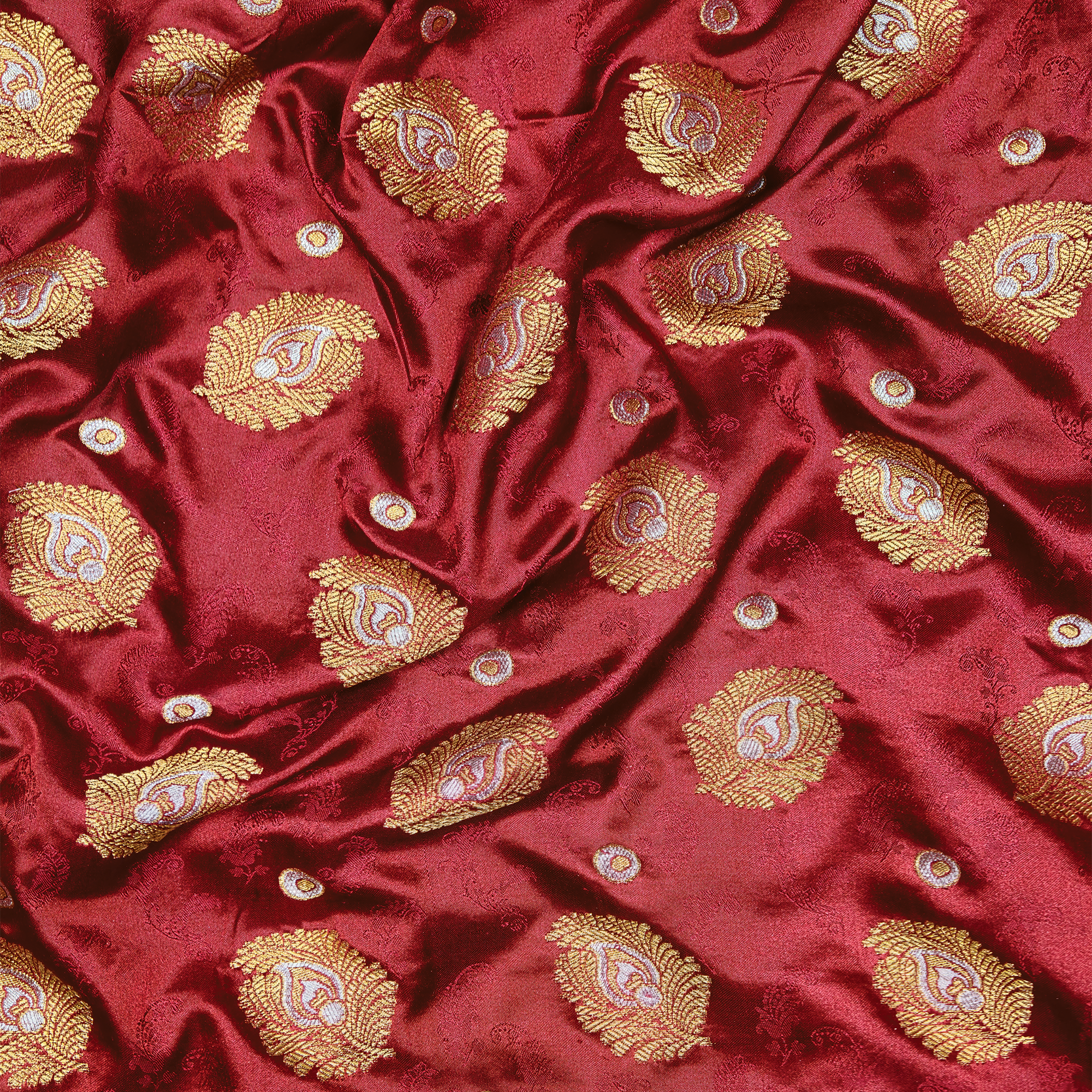 Morjal – Self Jamawar Katan Satin with Peacock Feather Buti
