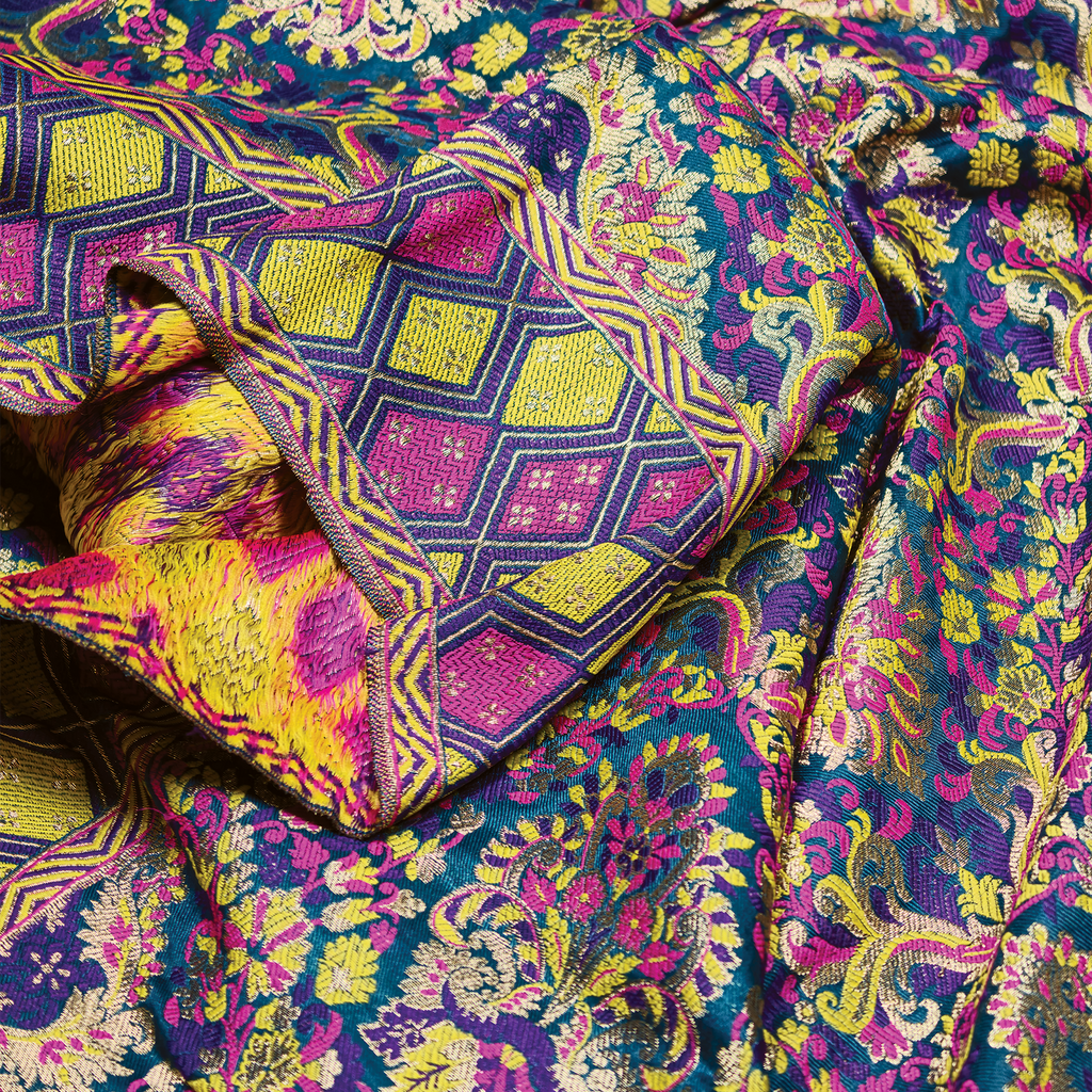 Indigo Jamawar Satin Zarbaft - Zahra Maham