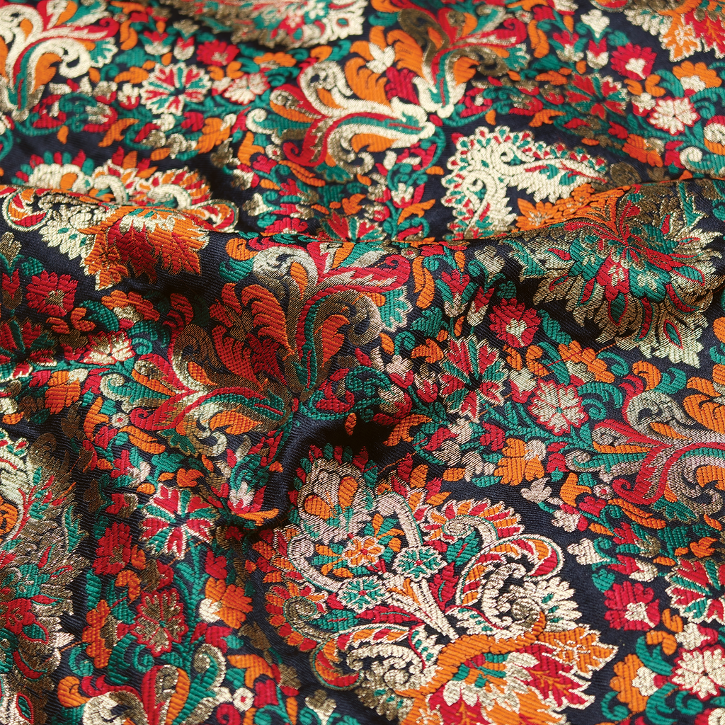 Indigo Jamawar Satin Zarbaft - Zahra Maham