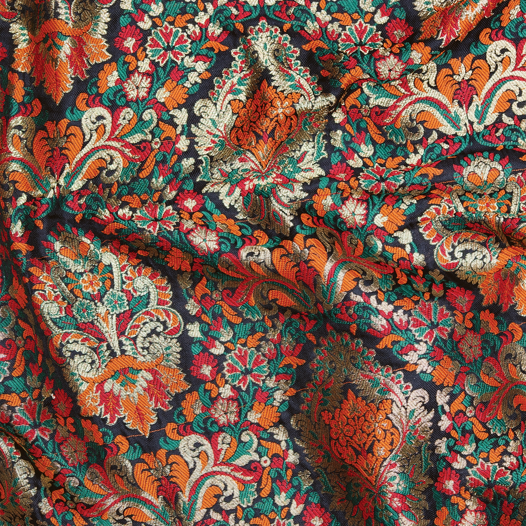 Indigo Jamawar Satin Zarbaft - Zahra Maham