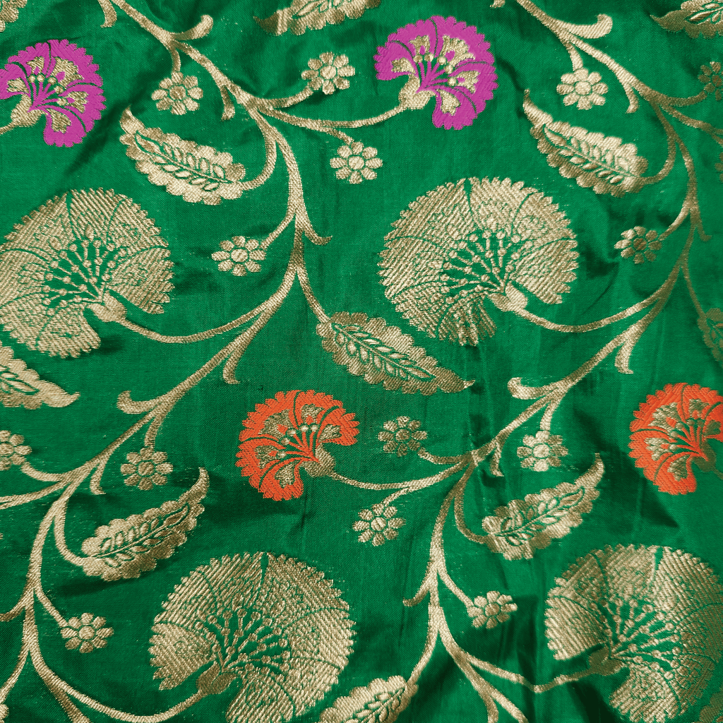 Guljaal-e-Khaalis (Dark Green) – Pure Katan Silk Floral Jaal