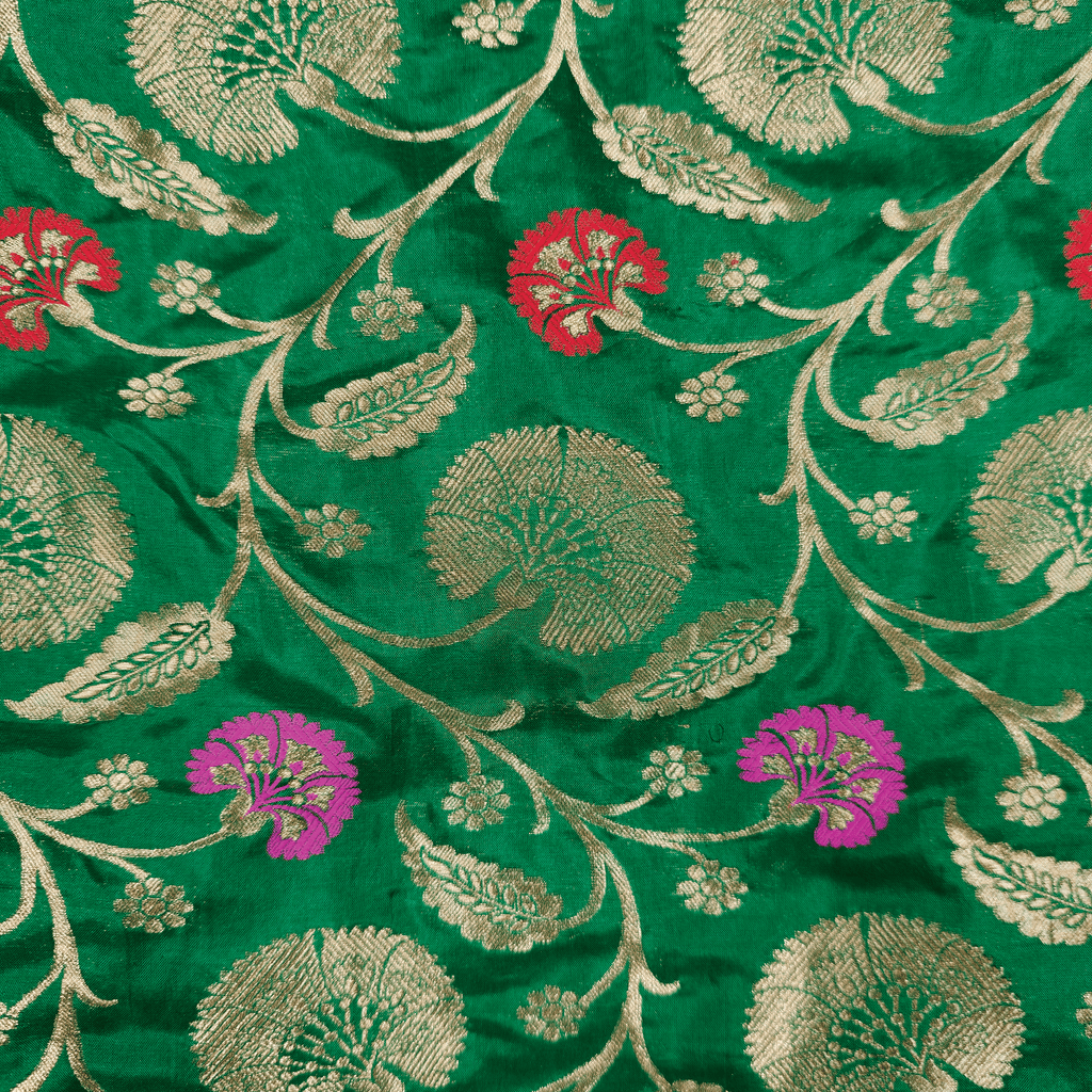 Guljaal-e-Khaalis (Dark Green) – Pure Katan Silk Floral Jaal