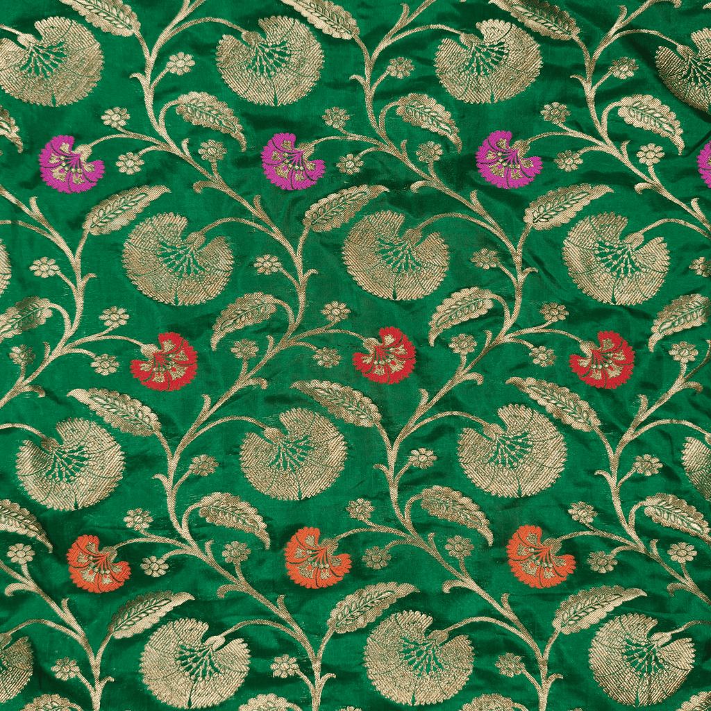 Guljaal-e-Khaalis (Dark Green) – Pure Katan Silk Floral Jaal